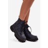 Kožené dámské boty na platformě s nápisy a ozdobným detailem Artiker 57C2271 tmavě modré (Veľkosť 36)