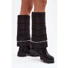 Dámske zateplené čižmy s korálky čierne irvette / C-284 BLACK (Veľkosť 36)