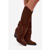 Zateplené kovbojky na podpatku z ekologického semiše hnědé Mavine (Veľkosť 36)