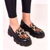 Čierne mokasíny s leopardím akcentom a zlatou ozdobou Ruben Q2592 LEOPARD 38 - GM (Veľkosť 38)