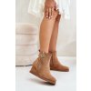 Zateplené boty na klínu s ozdobným zipem z eko semišuové camel Leretha (Veľkosť 40)
