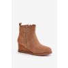 Zateplené boty na klínu s ozdobným zipem z eko semišuové camel Leretha (Veľkosť 40)