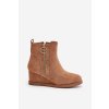Zateplené boty na klínu s ozdobným zipem z eko semišuové camel Leretha (Veľkosť 40)