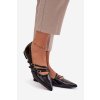 Lakované baleríny s pruhy čierne palenna / KL2913 BLACK (Veľkosť 36)