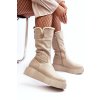 Béžové dámske kožené čižmy s prírodnou vlnou a zipsom, kód 70121 V.TAUPE+BEŻ (Veľkosť 36)