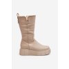 Béžové dámske kožené čižmy s prírodnou vlnou a zipsom, kód 70121 V.TAUPE+BEŻ (Veľkosť 36)