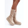 Béžové dámske kožené čižmy s prírodnou vlnou a zipsom, kód 70121 V.TAUPE+BEŻ (Veľkosť 36)