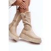 Béžové dámske kožené čižmy s prírodnou vlnou a zipsom, kód 70121 V.TAUPE+BEŻ (Veľkosť 36)