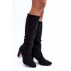 Čierne dámske členkové čižmy z eko semiše na stĺpovom podpätku QT63P BLACK (Veľkosť 39)
