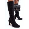 Čierne dámske členkové čižmy z eko semiše na stĺpovom podpätku QT63P BLACK (Veľkosť 39)