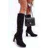 Čierne dámske členkové čižmy z eko semiše na stĺpovom podpätku QT63P BLACK (Veľkosť 39)