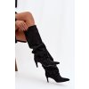 Zmačkané čižmy na ihlovom podpätku z ekzem z velúruu zateplené čierne mavella / CLS-607 BLACK (Veľkosť 37)