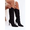 Dámske čižmy na podpätku cowboye z eco semišu čierne belonia / 1138 BLACK (Veľkosť 36)