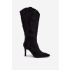 Dámske čižmy na podpätku cowboye z eco semišu čierne belonia / 1138 BLACK (Veľkosť 36)