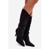 Dámske čižmy na podpätku cowboye z eco semišu čierne belonia / 1138 BLACK (Veľkosť 36)