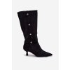 Dámske čižmy na podpätku s ozdobnými detailmi  čierne hovelle / 1151 BLACK (Veľkosť 37)