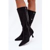 Dámske čižmy na podpätku s ozdobnými detailmi  čierne hovelle / 1151 BLACK (Veľkosť 37)