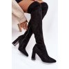 Dámske  čižmy z eko semišu nad koleno čierne Thamine / 168-533 BLACK (Veľkosť 41)