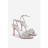 Sandále na podpätku s kryštálmi strieborné rosavie / SQC-242 SILVER (Veľkosť 37)