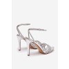 Sandále na podpätku s kryštálmi strieborné rosavie / SQC-242 SILVER (Veľkosť 37)