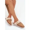 Dámske papuče s kožušinou a výšivkou camel devianne / WIS255224-0 BROWN (Veľkosť 36.5)
