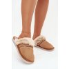 Dámske papuče s kožušinou a výšivkou camel devianne / WIS255224-0 BROWN (Veľkosť 36.5)