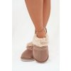 Dámske papuče s kožušinou a výšivkou khaki devianne / WIS255224-0 KHAKI (Veľkosť 36.5)