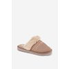 Dámske papuče s kožušinou a výšivkou khaki devianne / WIS255224-0 KHAKI (Veľkosť 36.5)