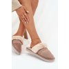 Dámske papuče s kožušinou a výšivkou khaki devianne / WIS255224-0 KHAKI (Veľkosť 36.5)
