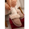 Dámske papuče s kožušinou a výšivkou khaki devianne / WIS255224-0 KHAKI (Veľkosť 36.5)