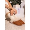 Dámske papuče s kožušinou camel delissa / MD9663-8 CAMEL (Veľkosť 36)