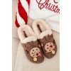 Dámske papuče s ozdobami a remienkom zateplené kožušinou hnedé thalora / WCT255273-13 BROWN (Veľkosť 36)
