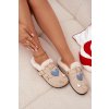 Dámske papuče s ozdobami a sponou zateplené kožušinou béžove thalora / WCT255273-7 BEIGE (Veľkosť 36)