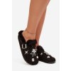 Dámske papuče s ozdobami a sponou zateplené kožušinou čierne thalora / WCT255273-1 BLACK (Veľkosť 36)