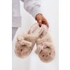 Kožešinové domácí papuče dámské s oušky a mašličkou Béžové Corayne (Veľkosť 36.5)