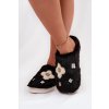 Kožušinové papuče s kvetmi čierne selinne / WPW255172-0 BLACK (Veľkosť 36.5)