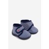 Detské papuče na suchý zips pruhované tmavo modré lavelle / KFW255112-0 NAVY (Veľkosť 18)