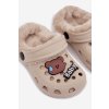 Penové Detské papuče s vypolstrovaným kožúškom a přezkami khaki cerelle / PP7589 KHAKI (Veľkosť 25)