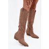 z eko semišu čižmy kovbojky Dámske na podpätku béžove jenaya / 1139 KHAKI (Veľkosť 36)