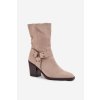 Dámské boty zateplené na podpatku s pásky a ozdobným detailem béžové Neria (Veľkosť 36)