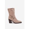 Dámské boty zateplené na podpatku s pásky a ozdobným detailem béžové Neria (Veľkosť 36)