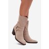 Dámské boty zateplené na podpatku s pásky a ozdobným detailem béžové Neria (Veľkosť 36)
