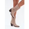 Dámské boty zateplené na podpatku s pásky a ozdobným detailem béžové Neria (Veľkosť 36)