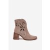 Dámské semišové boty s otvory na podpatku Zazoo 3690 béžové (Veľkosť 35)