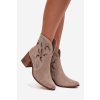 Dámské semišové boty s otvory na podpatku Zazoo 3690 béžové (Veľkosť 35)