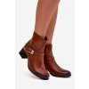 Kožené dámské boty na podpatku s přezkou Zazoo 60562 hnědé (Veľkosť 36)