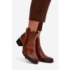 Kožené dámské boty na podpatku s vyhříváním Zazoo 60563 hnědé (Veľkosť 37)