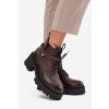 Kožené dámské kotníkové boty na klínku s ozdobnou páskou zateplené Zazoo 60557 čokoládové (Veľkosť 41)