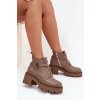Kožené dámské kotníkové boty na klínu s ozdobným páskem zateplené Zazoo 60557 tmavě béžové (Veľkosť 36)