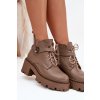 Kožené dámské kotníkové boty na klínu s ozdobným páskem zateplené Zazoo 60557 tmavě béžové (Veľkosť 36)